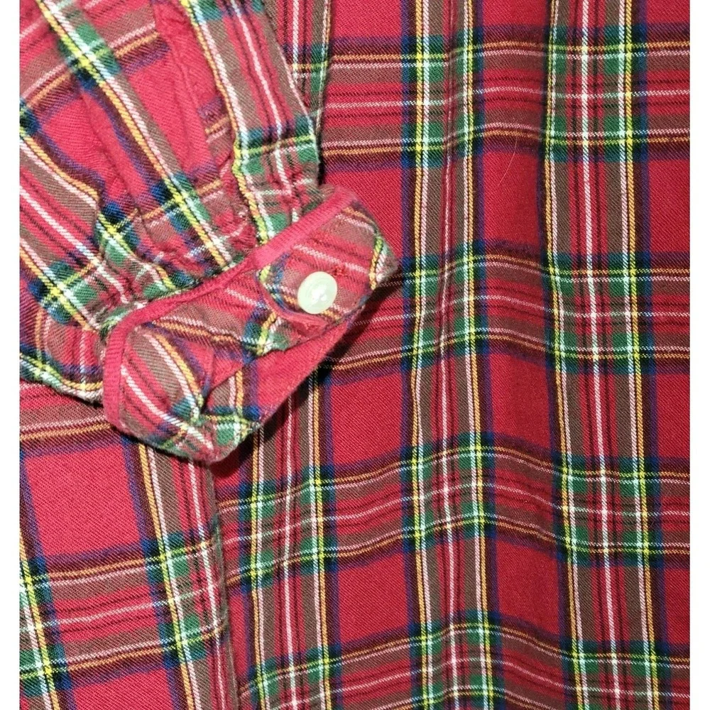 LL‎ Bean Night Gown Women's L Red Green Scotch Plaid Flannel Cotton Christmas